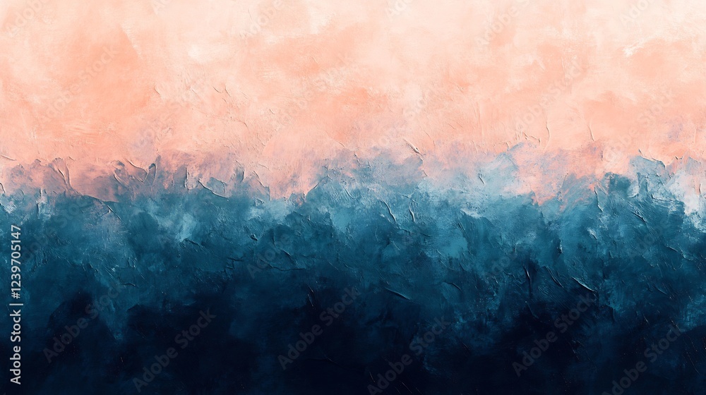 Obraz premium Abstract art Soft pastel peach and deep blue hues blend seamlessly creating a tranquil serene atmosphere. AI Generated