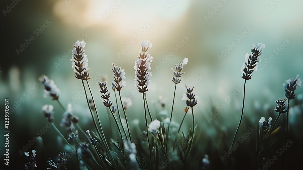 Obraz premium Lavender Plants Captured in Glowing Light Evoking Serenity and Relaxation in a Natural Garden : Generative AI