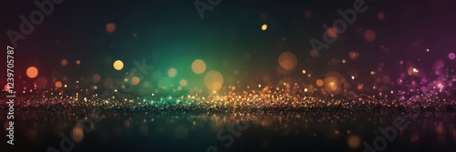 Dark red gradient transitions to glowing bokeh lights, dreamy festive atmosphere.