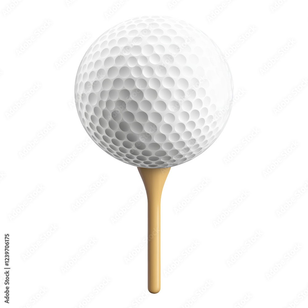 White golf ball placed on wooden tee isolated against a transparent background, ideal for sports and design purposes White golf ball placed on wooden tee isolated against a transparent background, ideal for sports and design purposes