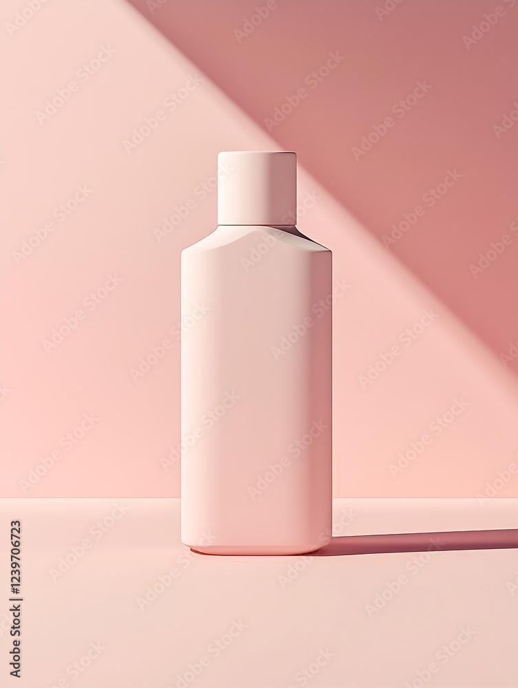 Sleek Pink Bottle Standing on Pink Surface Bathed in Soft Light : Generative AI Sleek Pink Bottle Standing on Pink Surface Bathed in Soft Light : Generative AI
