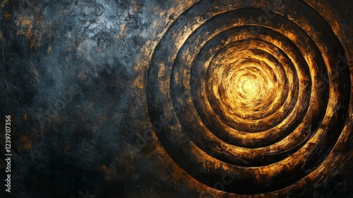 Abstract Dark Gold Concentric Circles Painting
