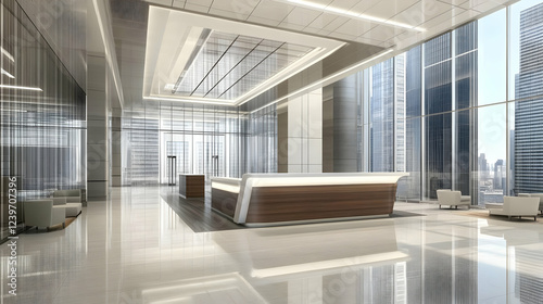 Modern office lobby shows a...