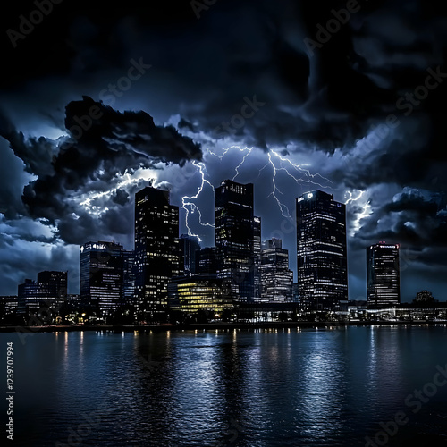 Cityscape Illuminated by Li...