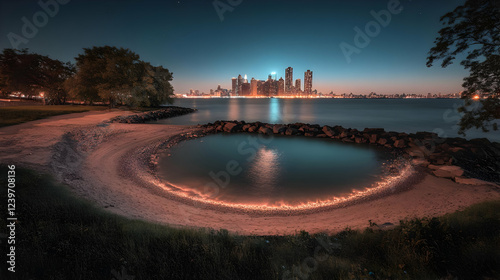 Circular Pool Glows Orange ...