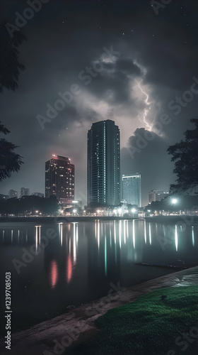 Cityscape at Night: Lightni...