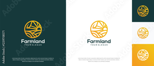 Farmland logo design. Farmland landscape logo template. Farm logo symbol icon
