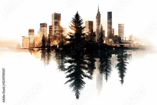 Cityscape and Pine Trees Me...