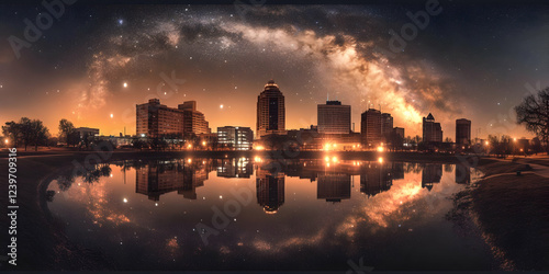 City Skyline Reflects in a ...