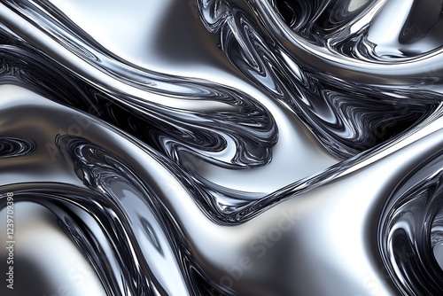 Wallpaper Mural Shiny Metallic Abstract Background with Flowing Silver Waves and Smooth Curves : Generative AI Torontodigital.ca