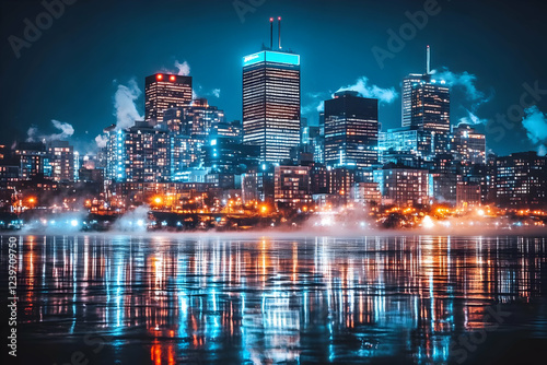 Cityscape at Night Reflects...