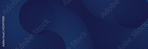 Abstract blue geometric lines glowing on dark blue background. Modern shiny blue circle lines pattern