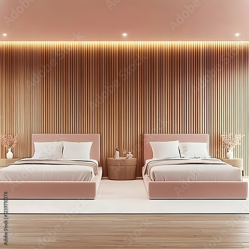 Two Pink Beds in a Modern B...