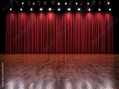 Red Stage Curtains Closed o...