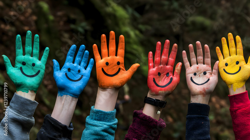 Six Hands Painted in Rainbo...