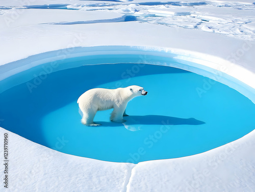 Polar Bear Stands in a Turq...