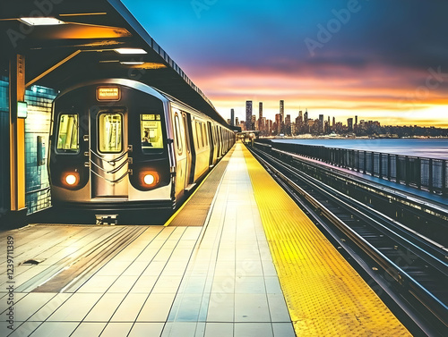 Commuter Train Waits at Pla...