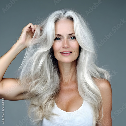 Woman Touches Her Long Gray...