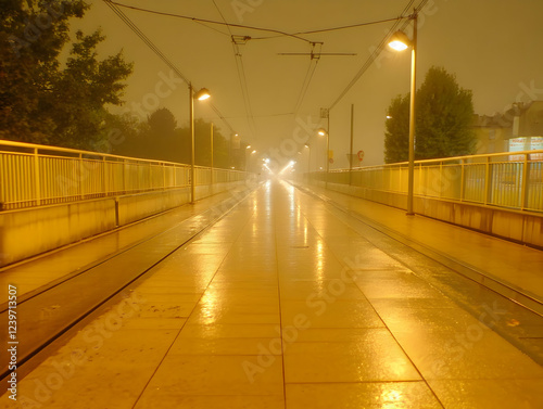 Empty foggy bridge with str...