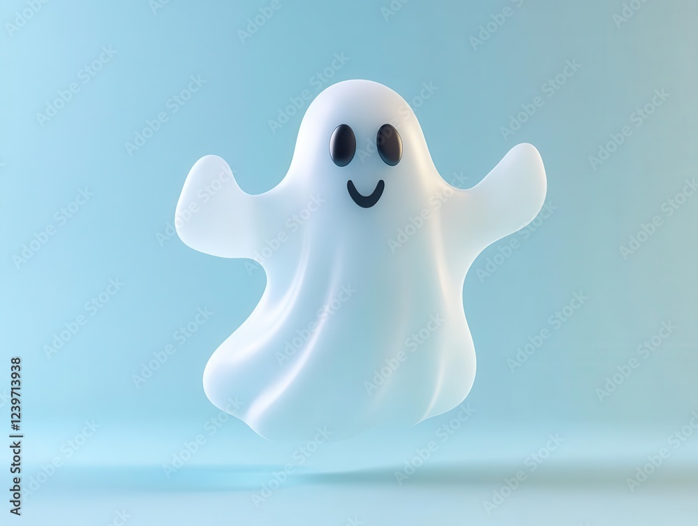 a playful 3d ghost character floating ethereally, pearly white translucent form with expressive spooky face, volumetric lighting, minimal design a playful 3d ghost character floating ethereally, pearly white translucent form with expressive spooky face, volumetric lighting, minimal design