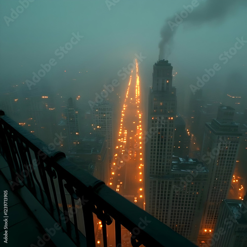 Foggy Cityscape at Dusk: Tr...