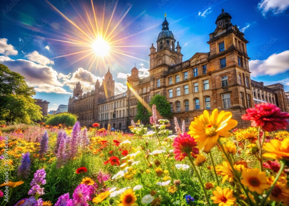 Obraz premium Glasgow Royal Infirmary Summer Day Double Exposure Stock Photo - Healthcare, Cityscape, Sunlight, Building, Scotland