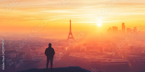 Lone Figure Contemplates Su...