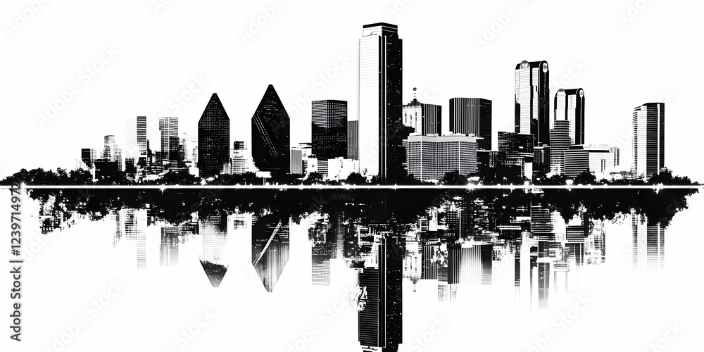 Obraz premium Cityscape Silhouette Reflects on Water with Bold Contrast and Artistic Flair