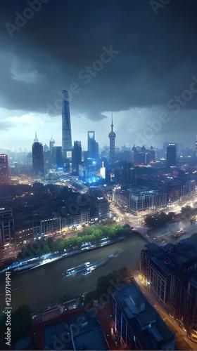 Modern metropolis illuminat...