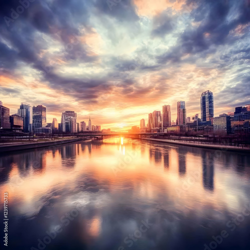Cityscape Reflects in River...