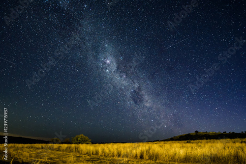 Fototapeta Naklejka Na Ścianę i Meble -  The night sky and Milky Way Galaxy with satellites