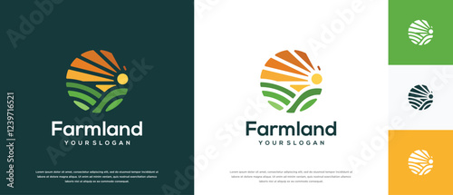 Farmland logo design. Farmland landscape logo template. Farm logo symbol icon