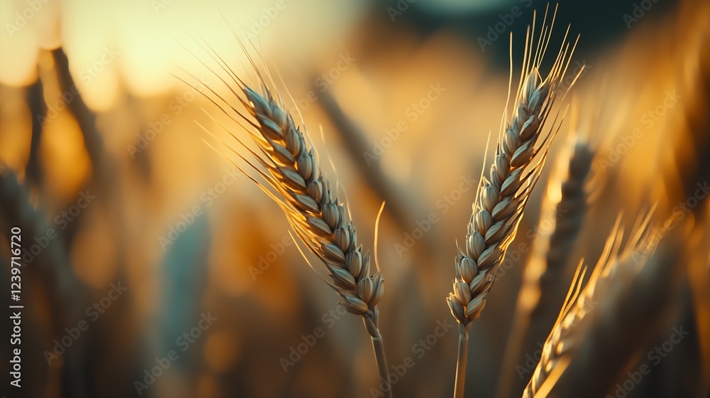 Golden Wheat Field Close-Up with Warm Sunset Light Enhancing Nature's Beauty : Generative AI Golden Wheat Field Close-Up with Warm Sunset Light Enhancing Nature's Beauty : Generative AI