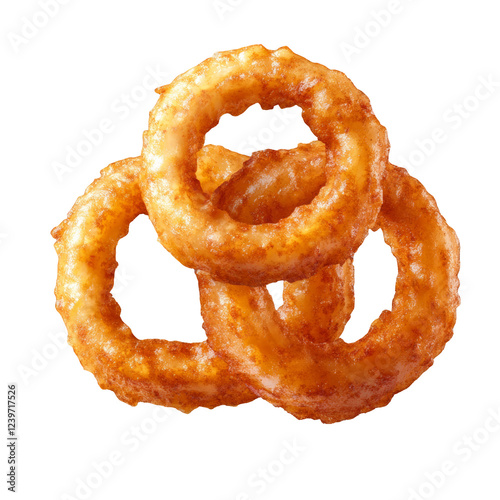 Crispy onion rings isolated on a transparent background showcasing the golden-brown texture and perfect crunchiness ideal for appetizers or snacking photo