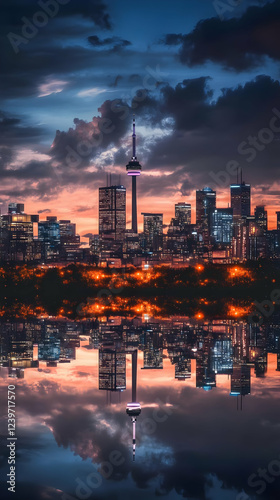 Vibrant Cityscape Reflects ...