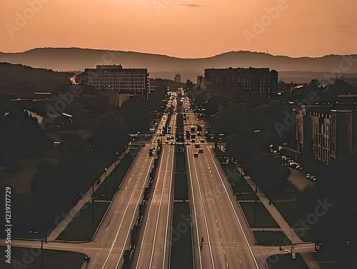 Elevated View of City Stree...