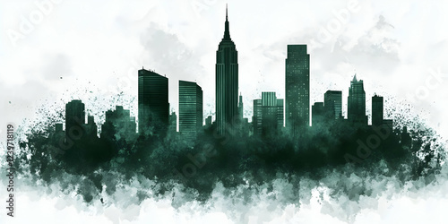 Dark Green Watercolor Citys...