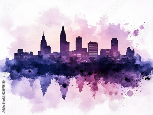 Watercolor Cityscape Silhou...