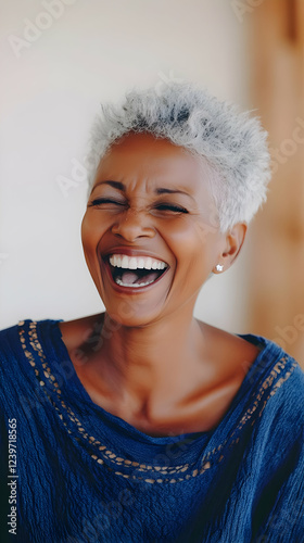 Woman with Short Gray Hair ...