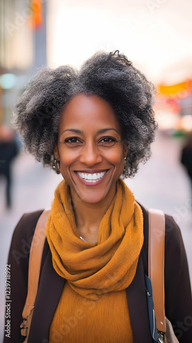 Woman Smiles Brightly in Ci...