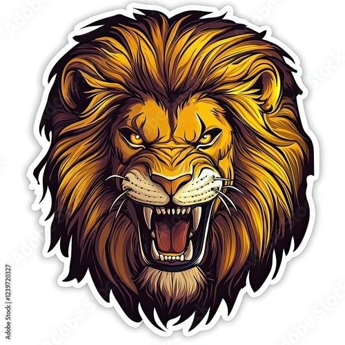 Sticker of a fierce lion with a golden mane photo