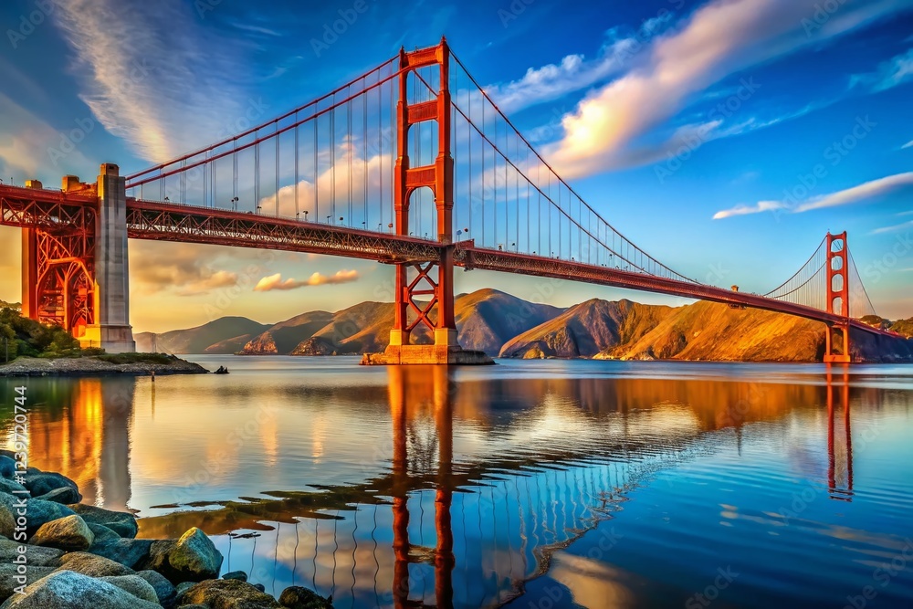 Fototapeta premium Golden Gate Bridge Soaring Over Tranquil Bay, San Francisco