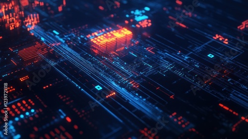 Futuristic Circuit Board with Glowing Elements for Technology Backgrounds