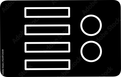 Vector illustration of a settings or preferences icon, displayed in a minimalist black and white style. Ideal for use in user interface design, applications or printed materials