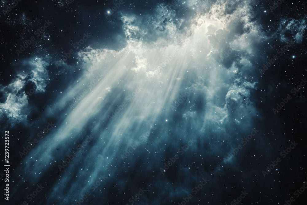 Fototapeta premium Ethereal celestial light shining through dark stormy sky