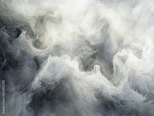 ethereal abstract cloudscape in pewter and ivory, bold brushstrokes creating dramatic movement and depth, contemporary fine art