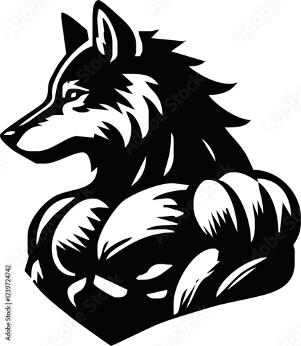 Graphic Mascot Vector Image of a wolf boxer. Logos for sport athletic club. Coat of Arms for the gym or sports shop. Wolf head. Vector illustration