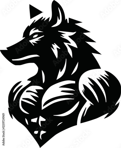 Graphic Mascot Vector Image of a wolf boxer. Logos for sport athletic club. Coat of Arms for the gym or sports shop. Wolf head. Vector illustration