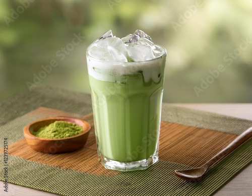 Vibrant Iced Matcha Latte with Frothy Milk