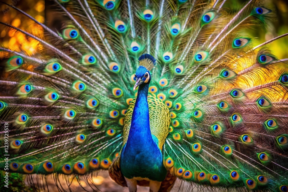 Obraz premium Graceful Peafowl in the Zoo's Low-Light Embrace